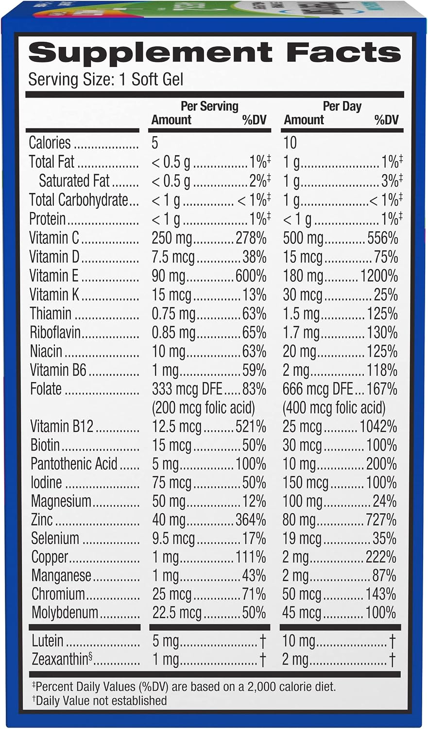 PreserVision AREDS 2 + Multivitamin - 2-in-1 Eye Vitamin with Lutein, Zeaxanthin, Zinc, and Vitamins C, D & E - 100 Softgels - görsel 2