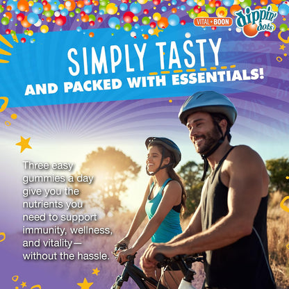 Vital+Boon Dippin' Dots – Multivitamin Gummies for Adults – Gummy Vitamins with Vitamin A, B6, C, D3, E & Folic Acid – Vegetarian, Non-GMO, Gluten-free (60 Gummies)