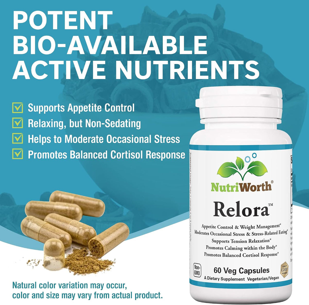 NutriWorth Relora - Stress & Weight Management Supplement, 300 mg Vegetable Capsules, 60 Capsules - görsel 2