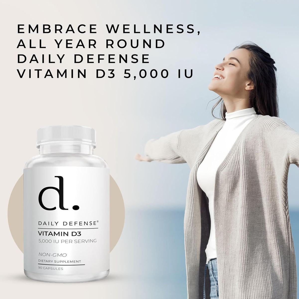 Daily Defence Vitamin D3 5000 IU – 90 Capsules for Immune & Muscle Support - görsel 3