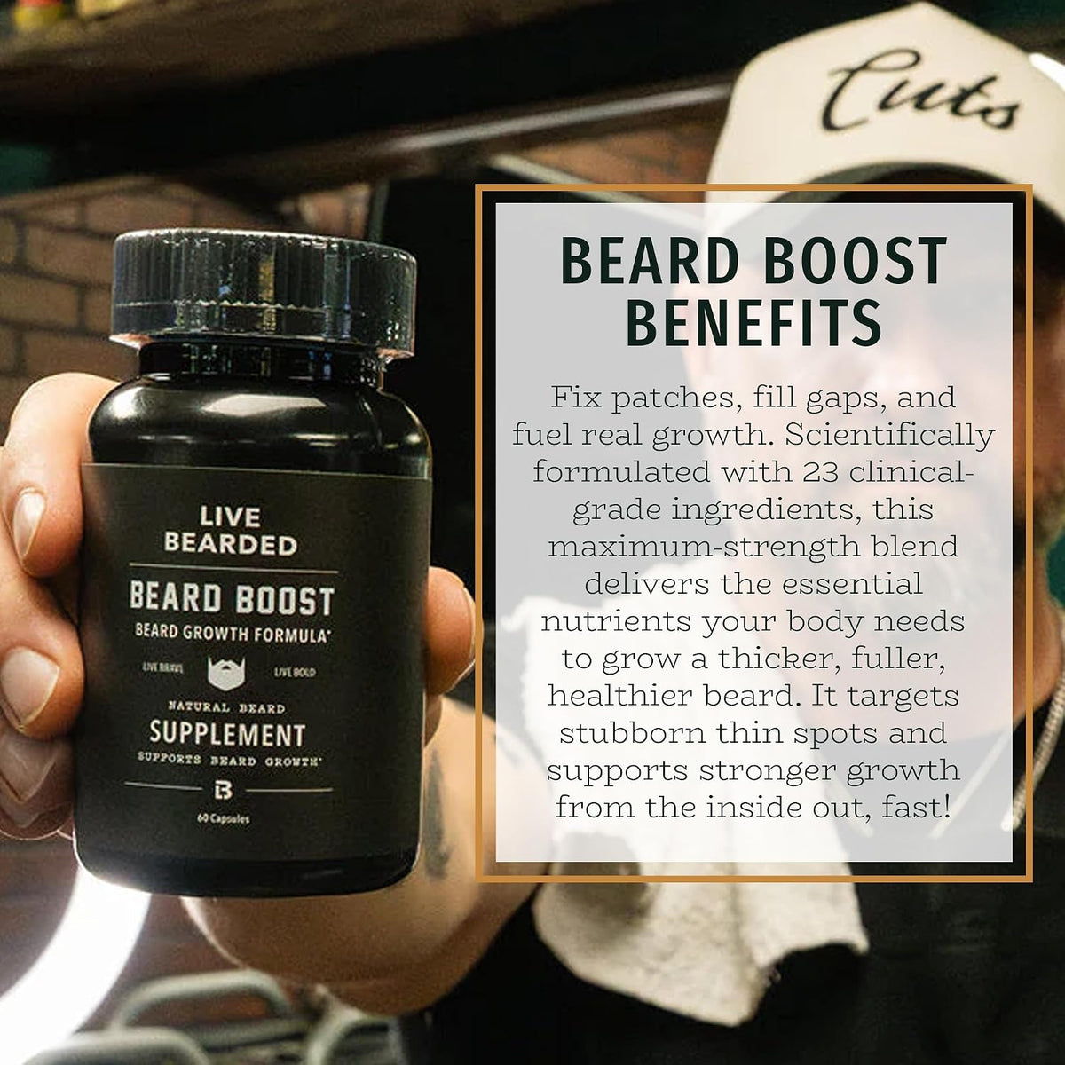 Live Bearded Beard Boost: Beard Growth Vitamins for Men with Biotin 5000mcg - 30-Day Supply - görsel 4