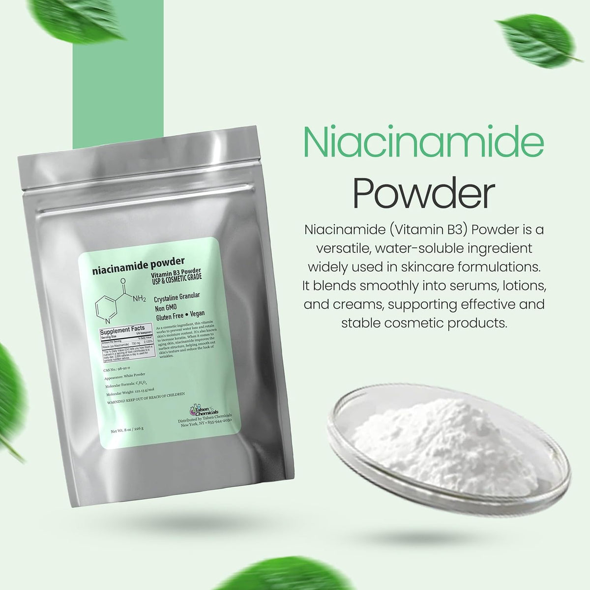 Talsen Chemicals Pure Niacinamide Powder for Skin care (Vitamin B3) - 226 g Cosmetic Grade - görsel 2