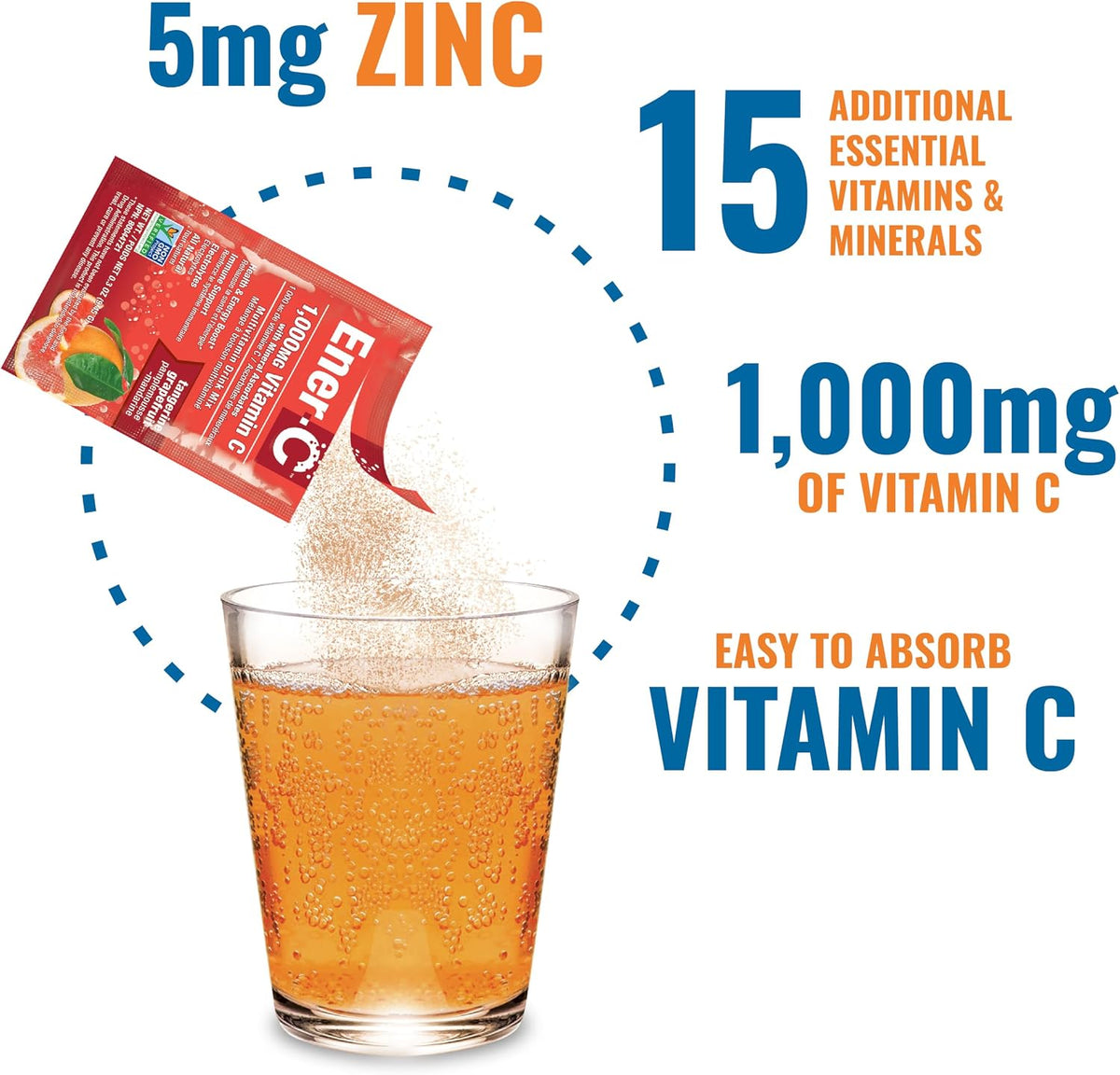 Ener-C Tangerine & Grapefruit Multivitamin Drink Mix - 1000mg Vitamin C, Non-GMO, Vegan, Gluten-free, Electrolytes, 2-Pack (60 Sachets) - görsel 5