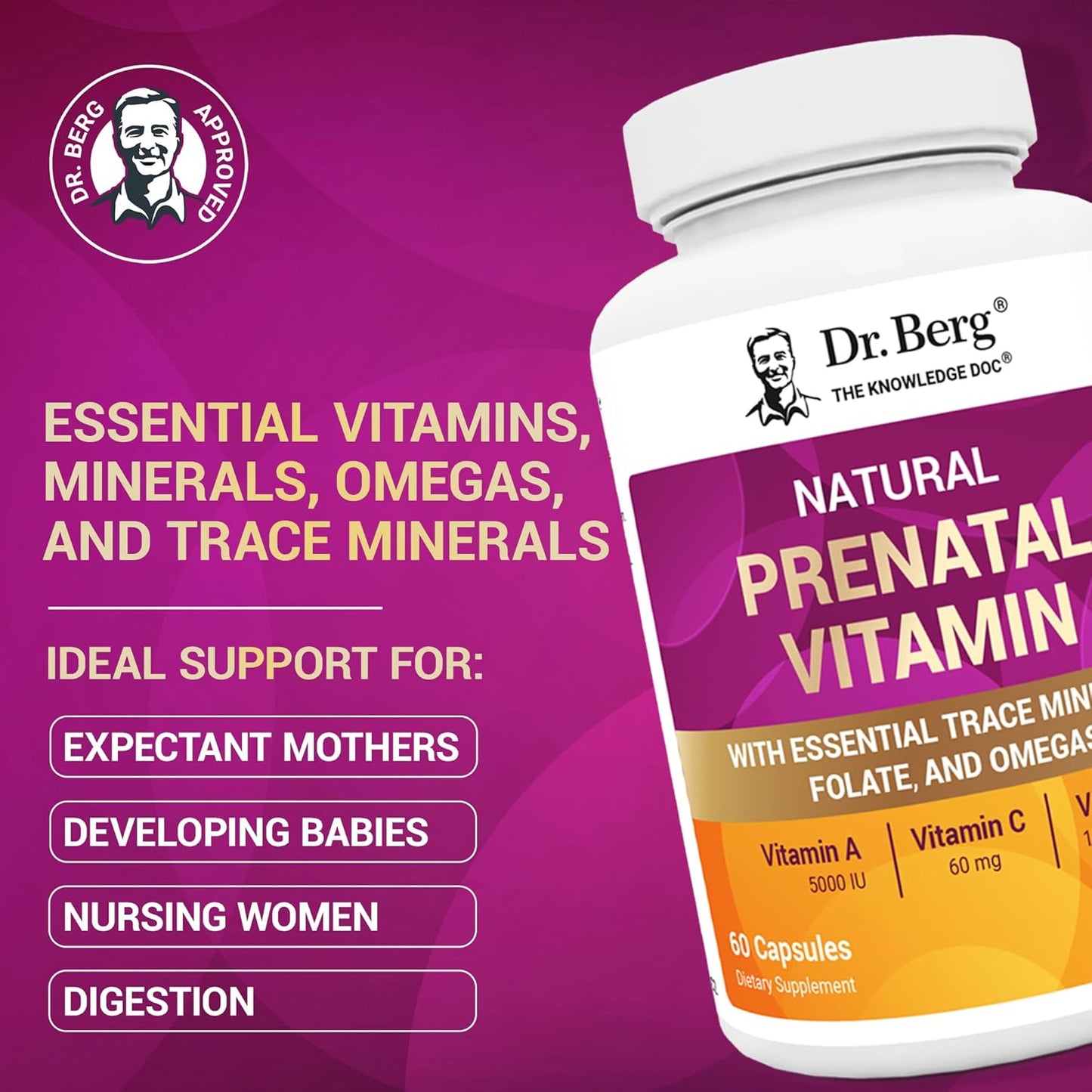 Dr. Berg Natural Prenatal Vitamins - Prenatal Multivitamin with Folate, Omegas & Superfoods (60 Capsules) - görsel 3