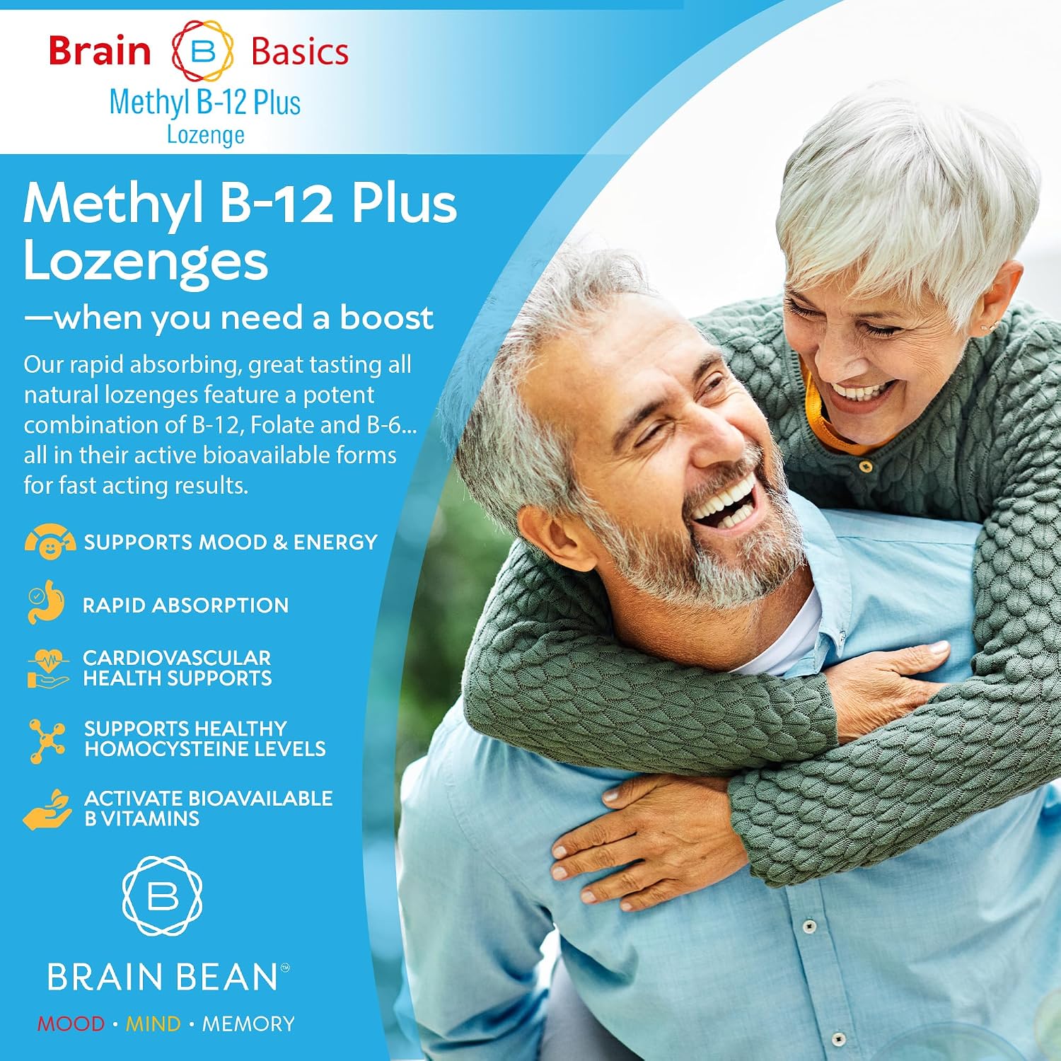 Brain Bean Extra Strength Methyl B12 & Methyl Folate – 60 Chewable Tablets, Orange Citrus - görsel 3