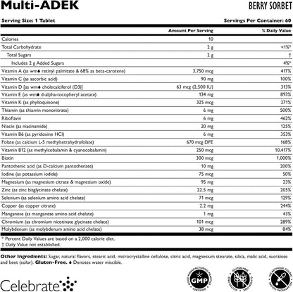 Celebrate Vitamins Multi ADEK Chewable Tablets - Iron Free - Berry Sorbet - 60 Tablets