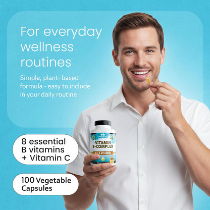 NaturaLife Labs Vitamin B Complex – Active B Vitamins (B2, B6, B9, B12) plus Vitamin C – 100 Capsules