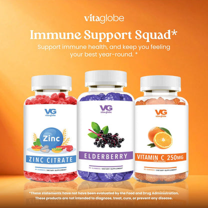 VITA GLOBE Vitamin C Gummies 250mg with Collagen – Vegan, Non-GMO, Immune Support – Orange Flavour – 60 Count (2 Pack)