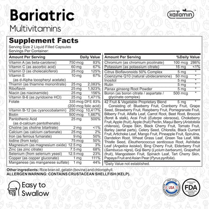Kaitamin Bariatric Vitamins for Gastric Sleeve & Bypass with Iron, 60 Capsules
