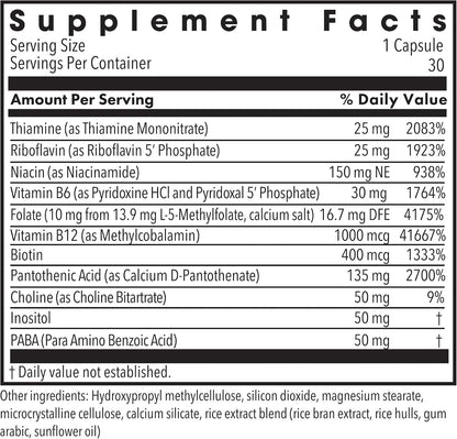 MethylPro B Complex + L-Methylfolate 10 mg - Bio-available Methylated Vitamin Blend - Supports Energy and Psychological Function - 30 Capsules