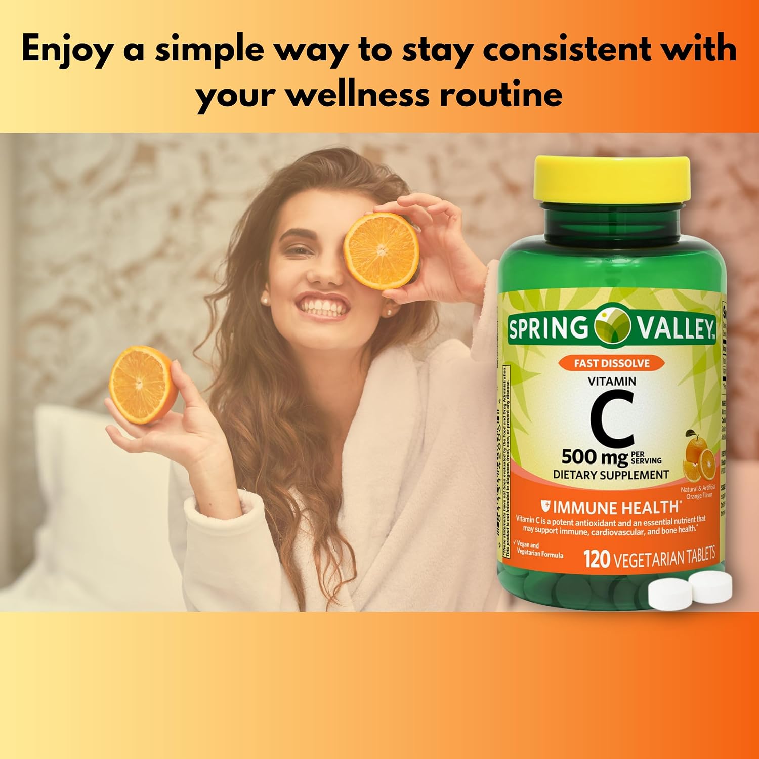 Vitamin C Orange Flavour 500mg - Fast Dissolve, 120 Tablets - görsel 2