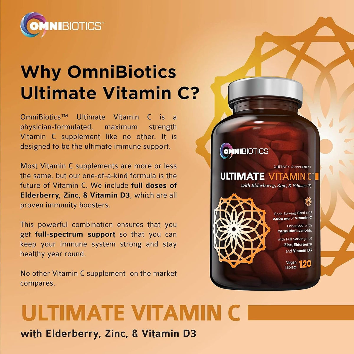 OmniBiotics Ultimate Vitamin C 2000mg with Zinc, Elderberry and D3 – 120 Vegan Tablets - görsel 6