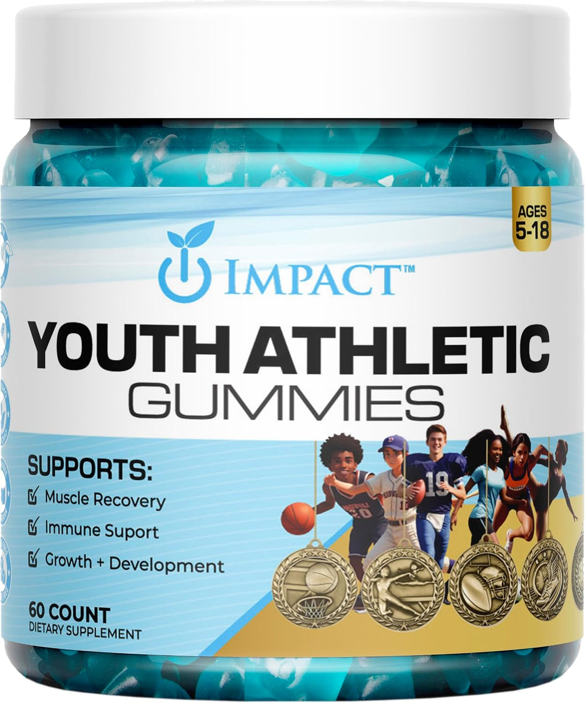 Youth Athletic Gummies – Children's Multivitamin Gummies with Essential Nutrients, Immune & Energy Support, Vegan & Gelatin-Free, Includes Vitamins A, C, B3, B12, Omega-3, Zinc – Ages 5-18 - görsel 1