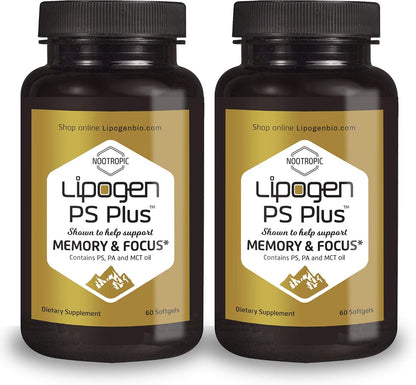 Lipogen PS Plus Older Adult Supplement for Memory & Focus – Phosphatidylserine Brain Support, 120 Softgels (2-Month Supply)