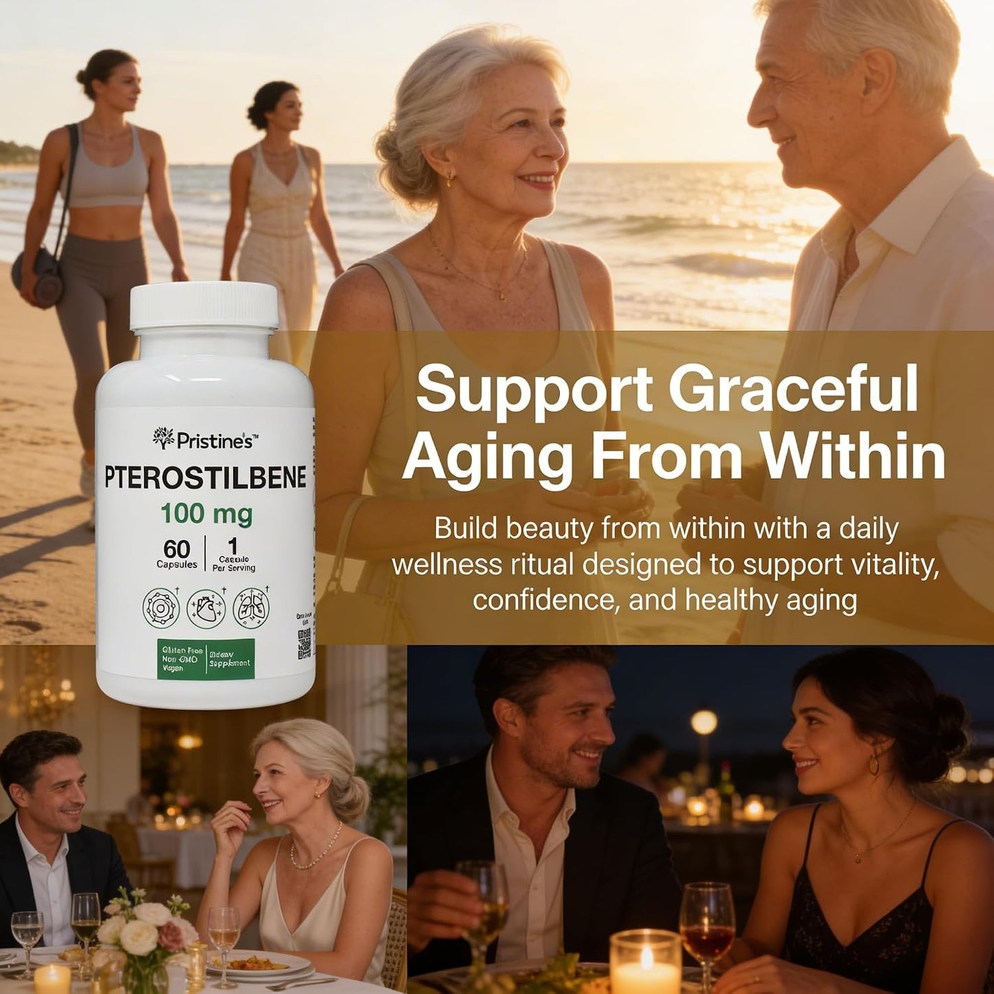 PRISTINE'S Pterostilbene 100mg Anti Ageing Supplement Capsules - 60 Day Supply - görsel 7