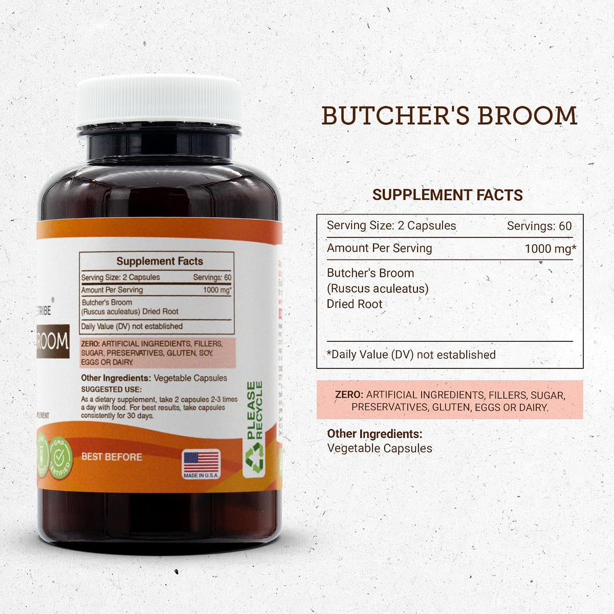 Secrets of the Tribe Butcher's Broom 1000 mg Dried Root, 120 Capsules, UK - görsel 3