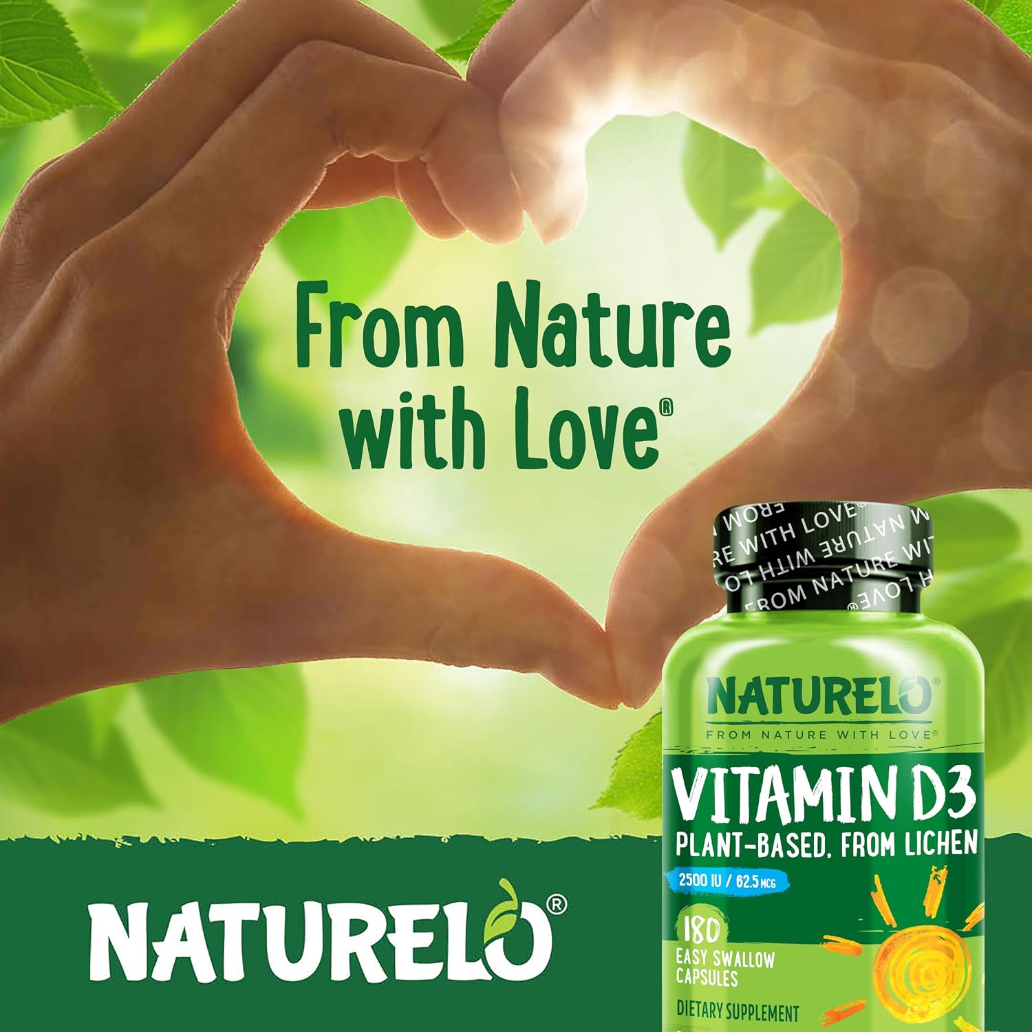 NATURELO Vitamin D3 2500 IU - Plant Based from Lichen - 180 Capsules (Pack of 2) - görsel 5
