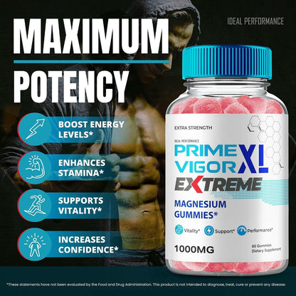 Prime Vigour XL Extreme Gummies - Extra Strength Men's Supplement for Stamina, Endurance & Energy (3-Pack)