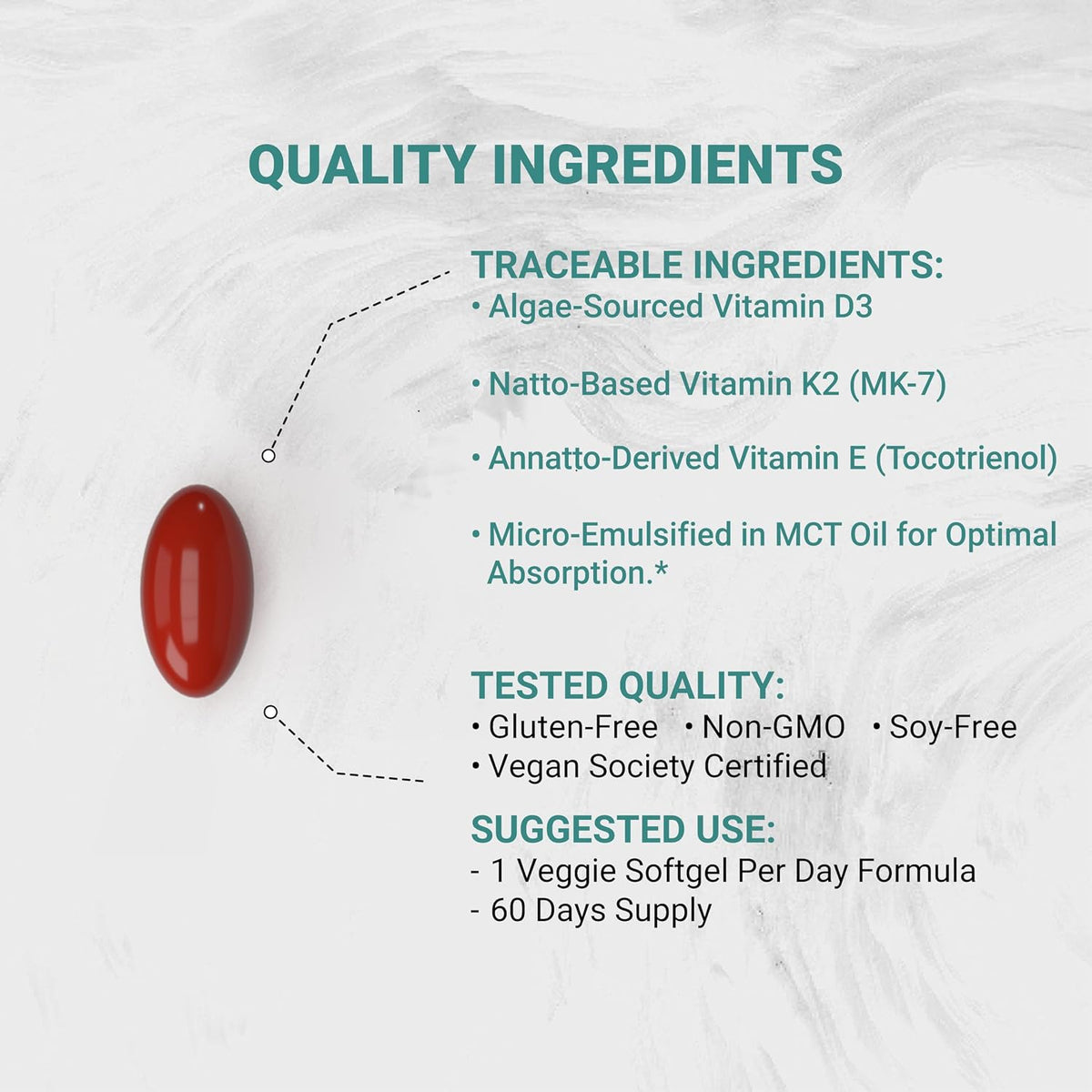 Naturalis Vegan Vitamin ADK with 50mg Tocotrienol and CoQ-10 | Nano-emulsified in EVOO | Non-GMO, Soya-Free & Vegan Society Certified | 60 Vegan Soft gel capsules - görsel 3