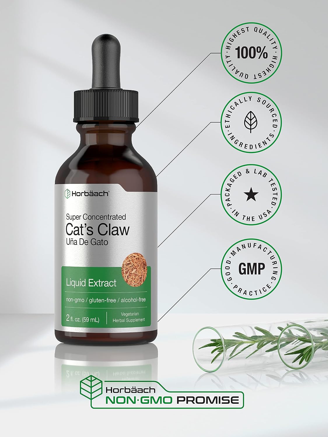 Horbaach Cat's Claw Herb Extract Tincture | 60 ml | Alcohol Free | Vegetarian, Non-GMO, Gluten-free Liquid - görsel 5