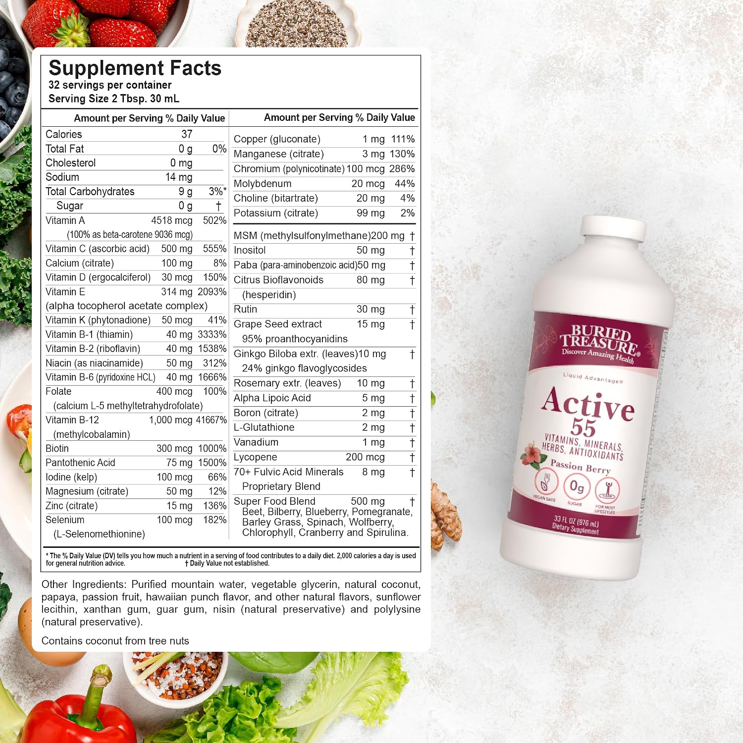 Buried Treasure Active 55 Plus Liquid Multivitamin for Seniors - Vegan, Sugar-Free, Superfood Blend - görsel 2