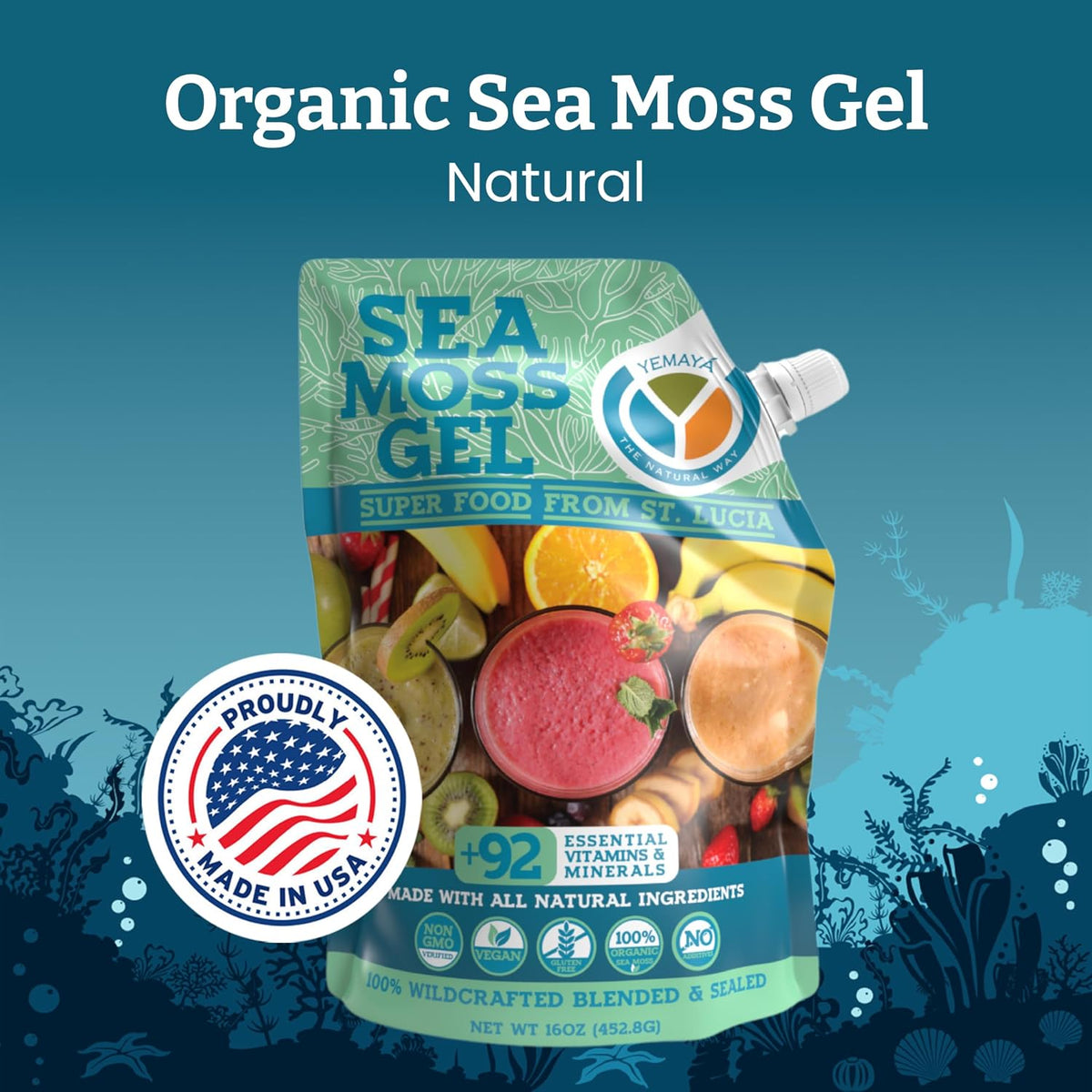 Yemayá Organic Sea Moss Gel - Wildcrafted, Raw, with Real Fruit - 473 ml - görsel 2