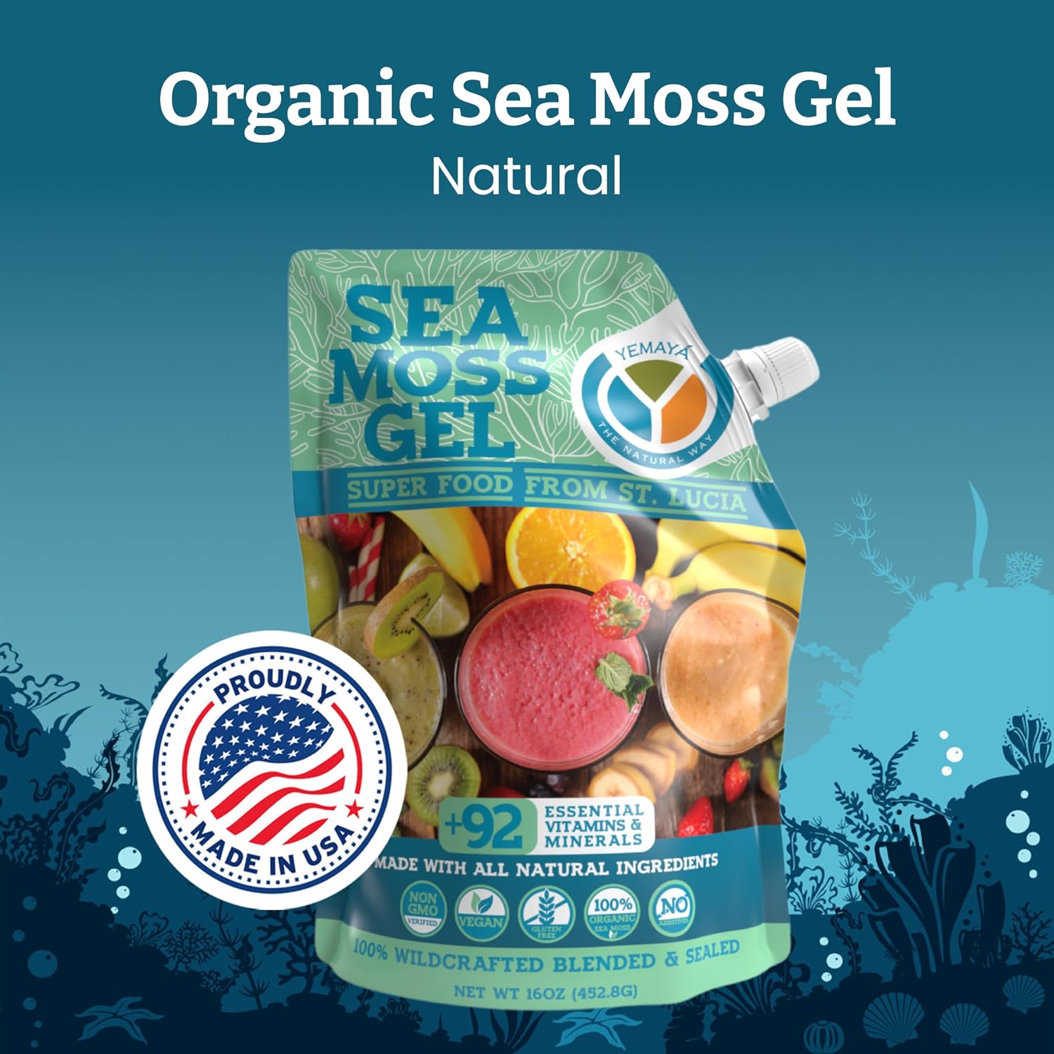 Yemayá Organic Sea Moss Gel - Wildcrafted, Raw, with Real Fruit - 473 ml - görsel 2