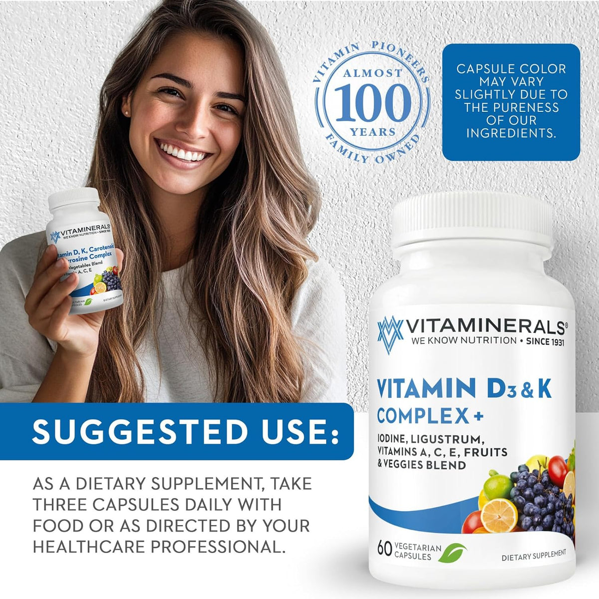 Vitaminerals Vitamin D3 + K Complex | 2500 IU D3 & 80 mcg K | 60 Veggie Capsules - görsel 6