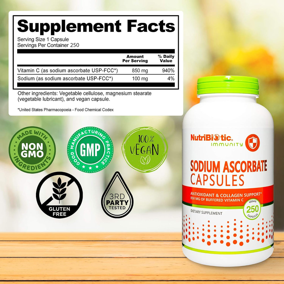 NutriBiotic Sodium Ascorbate Buffered Vitamin C Capsules, 250 Capsules - görsel 5
