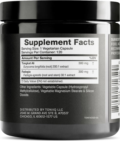 Toniiq Tongkat Ali and Fadogia Agrestis - Ultra-High Potency 200:1 & 30:1 Blend - 120 Capsules
