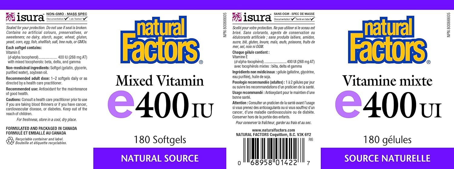 Natural Factors Mixed Vitamin E 400 IU, 180 Softgels - görsel 2