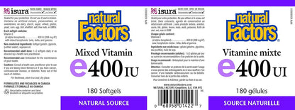 Natural Factors Mixed Vitamin E 400 IU, 180 Softgels