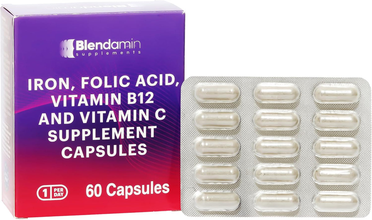 Blendamin Iron Ferrous Bisglycinate with Vitamins B12, Folic Acid & Vitamin C - 60 Capsules - görsel 1