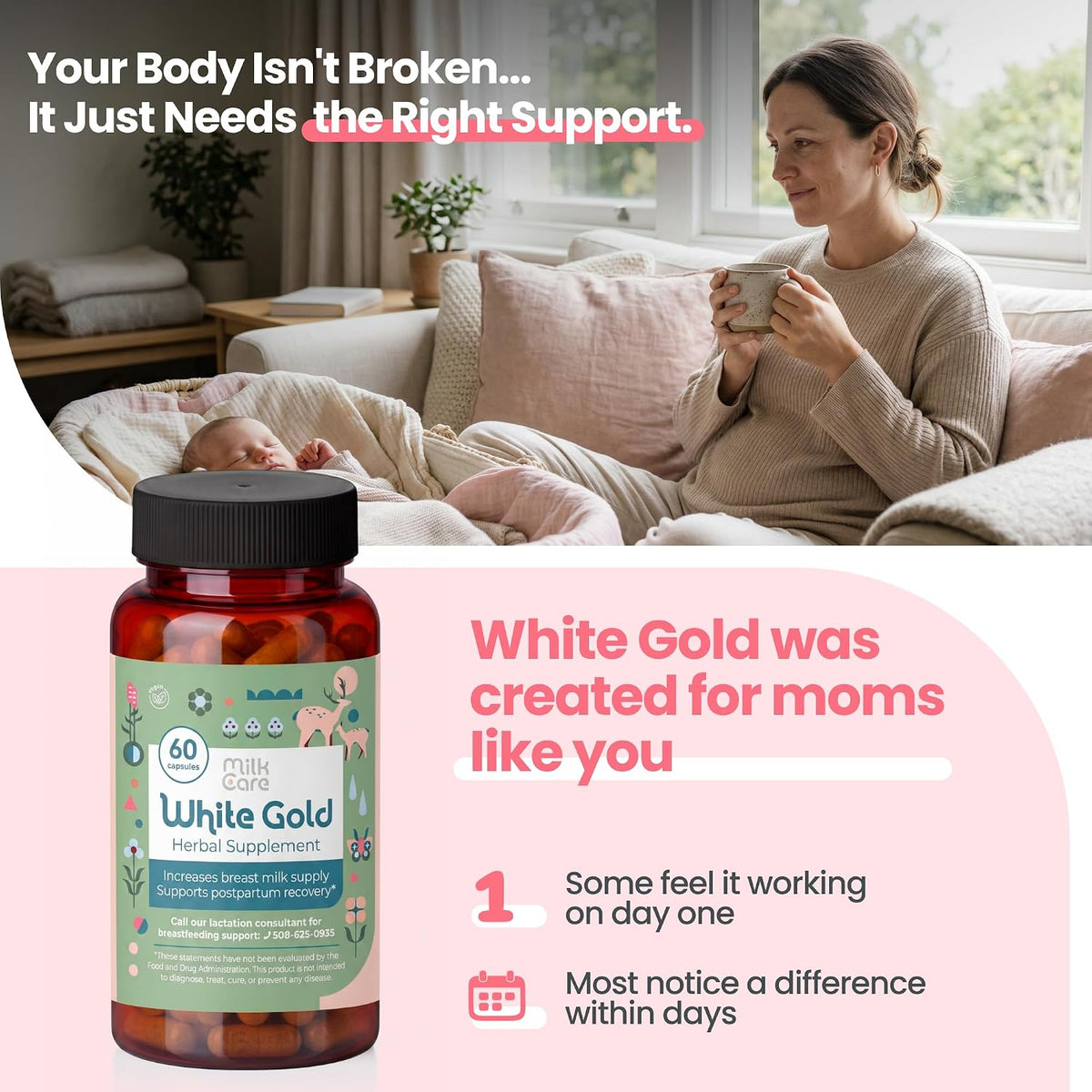 White Gold Lactation Supplement – Fenugreek-Free with Dong Quai, Shatavari & Milk Thistle – IBCLC-Formulated – 60 Vegan Capsules - görsel 2