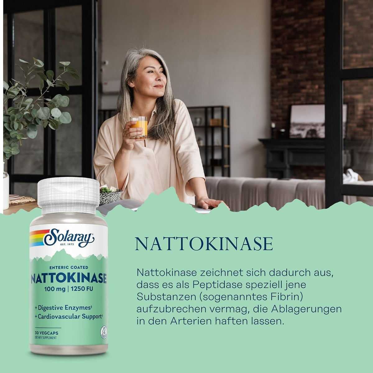 Solaray Nattokinase 100 mg, 30 Enteric Coated Capsules - görsel 2