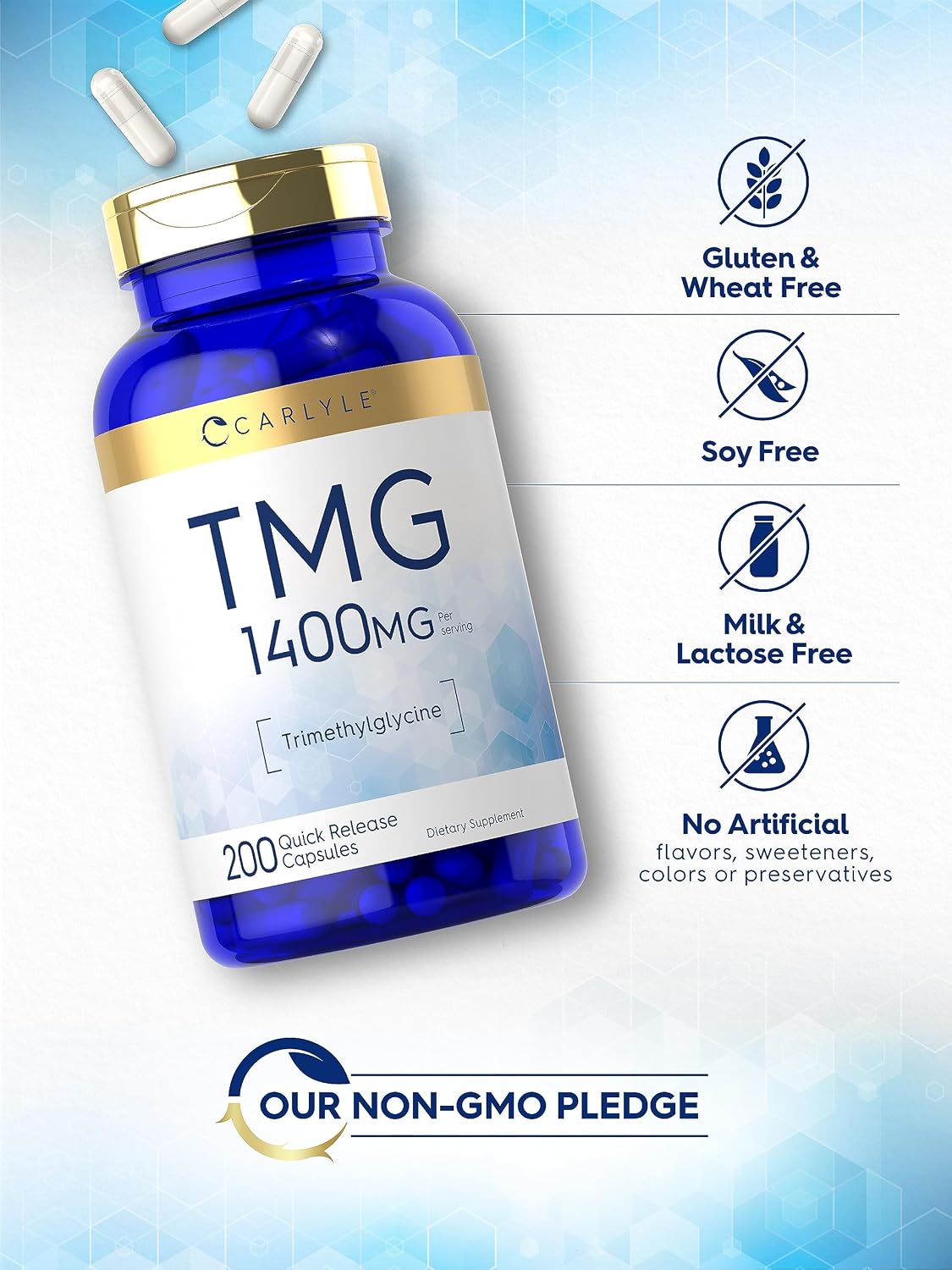 Carlyle TMG Supplement | 1400mg | 200 Trimethylglycine Quick Release Capsules | Non-GM & Gluten-free - görsel 4