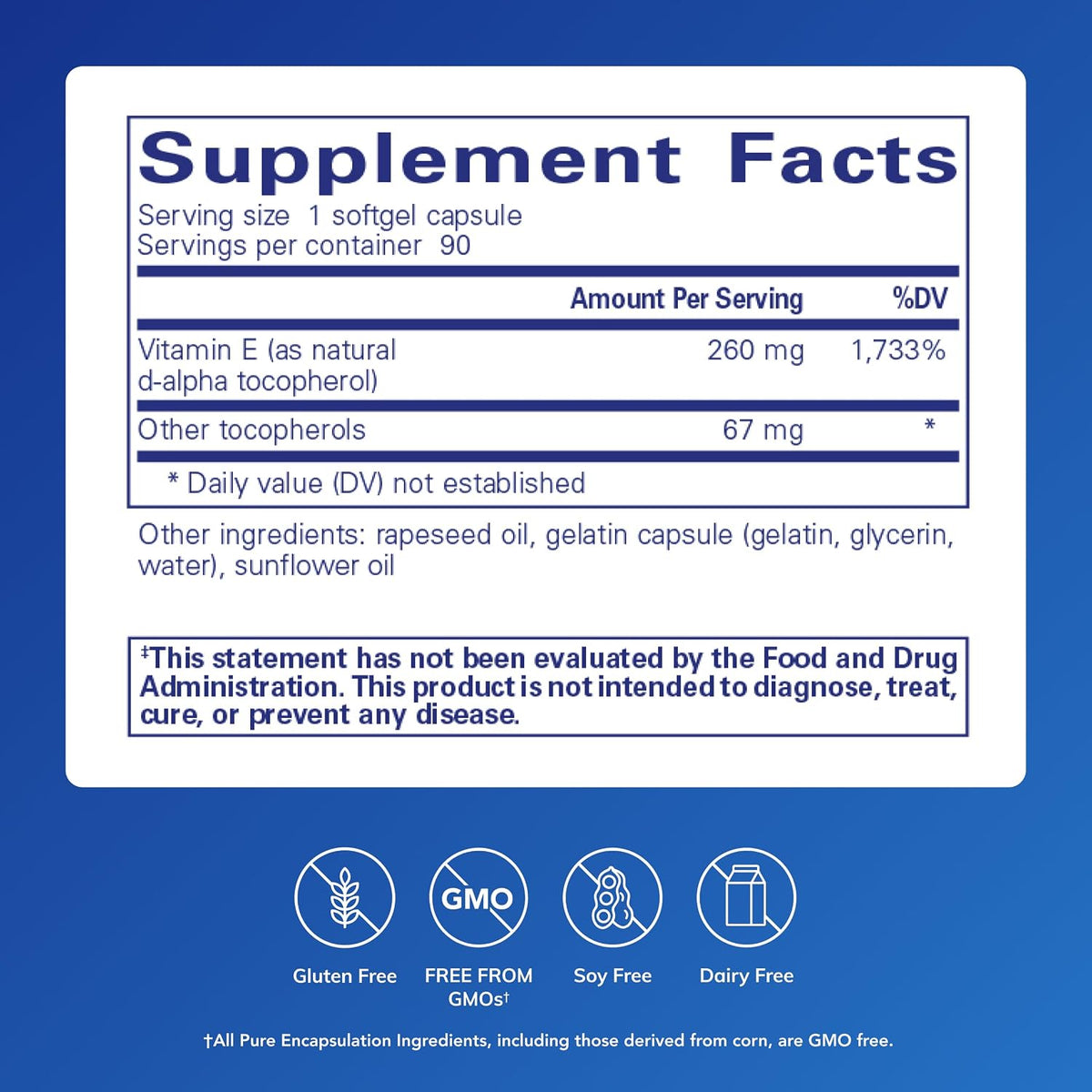 Pure Encapsulations Vitamin E (with Mixed Tocopherols) - 90 Softgels - görsel 2