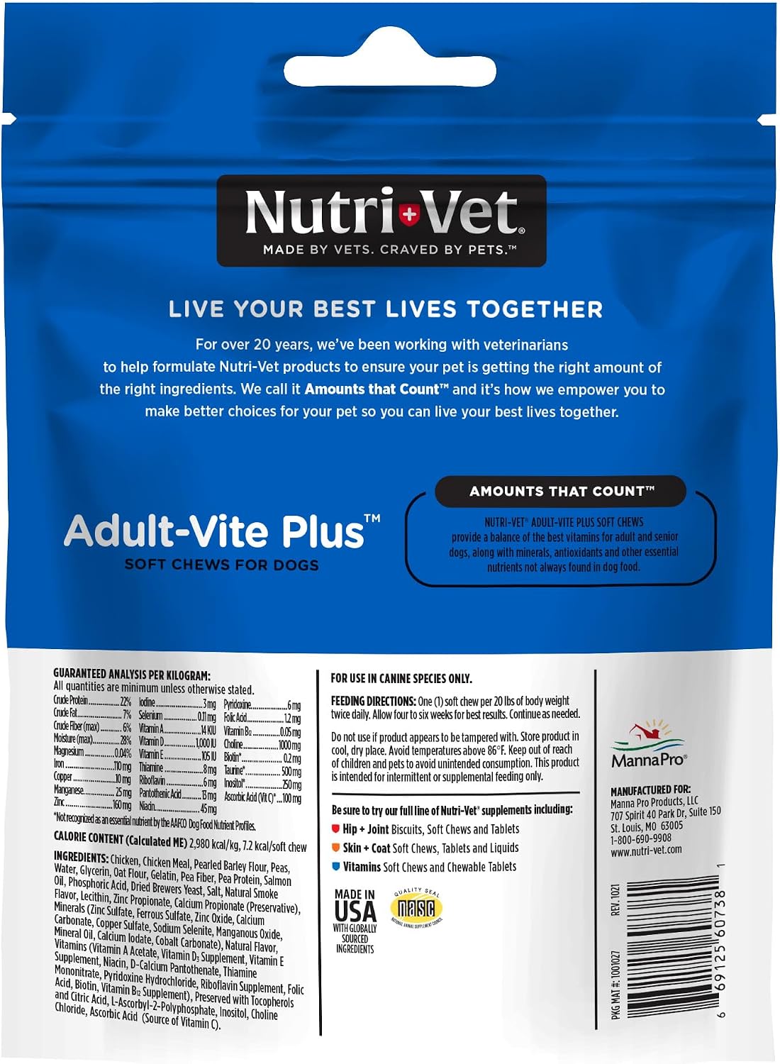 Nutri-Vet Adult-Vite Plus Dog Multivitamin Soft Chews, Daily Dog Supplement with Vitamins, Minerals and Antioxidants, Supports Skin, Immune, Joint and Gut Health, Tasty Chicken Flavour, 70 Count - görsel 8