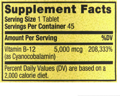 Vitamin B12 5000mcg Extra Strength Fast Dissolve Mixed Berry Tablets, 45 Count