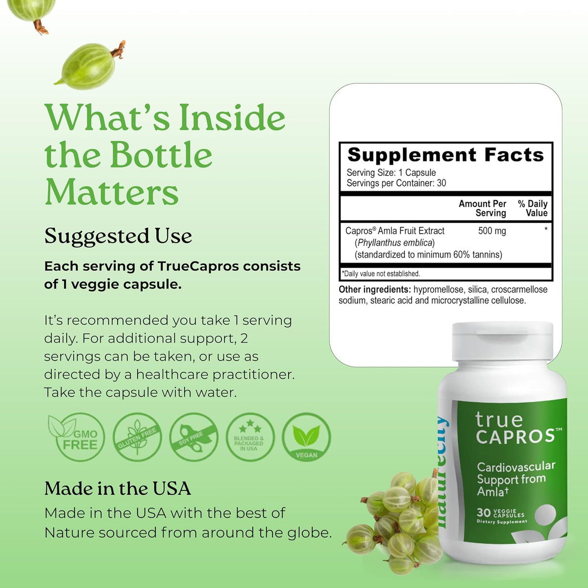 True-Capros Amla Fruit Extract Supplement – Polyphenol Antioxidant for Cardiovascular Support (30 Vegan Capsules) - görsel 7
