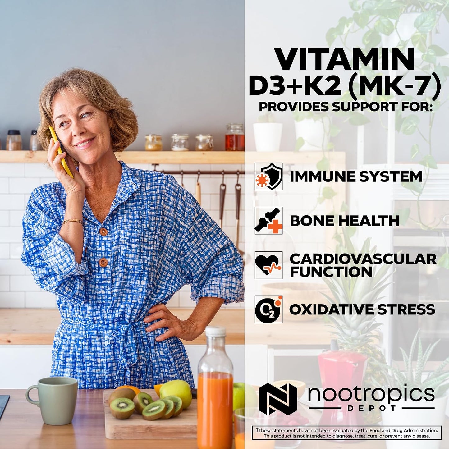 Nootropics Depot Vitamin D3 + K2 with Vitamin C Tablets – 365 Count (5000 IU) - görsel 4