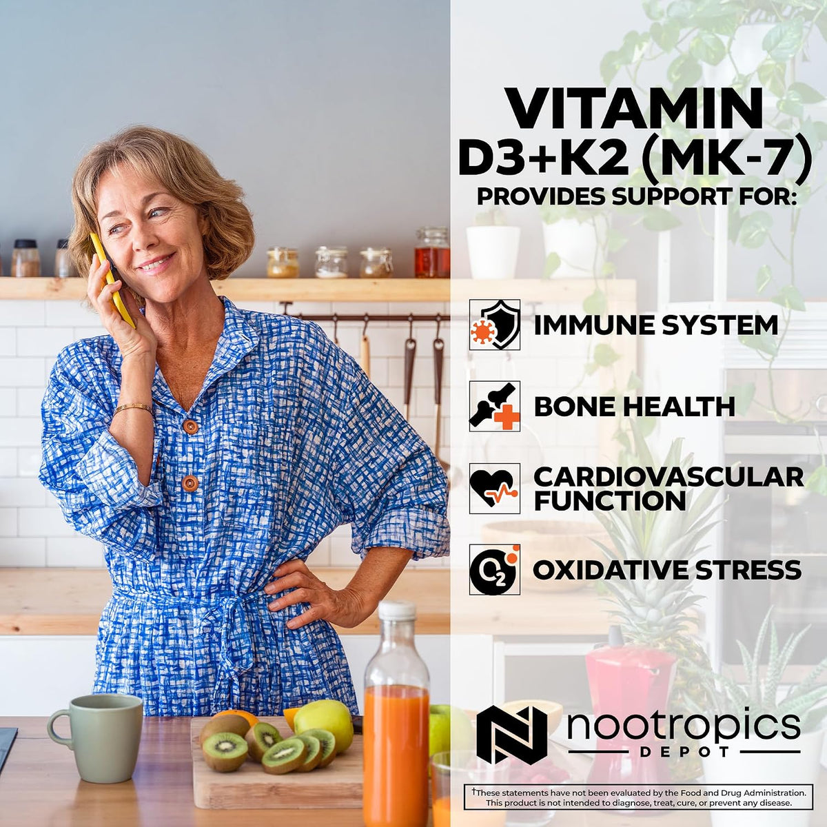 Nootropics Depot Vitamin D3 + K2 with Vitamin C Tablets – 365 Count (5000 IU) - görsel 4