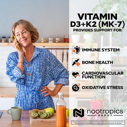 Nootropics Depot Vitamin D3 + K2 with Vitamin C Tablets – 365 Count (5000 IU)