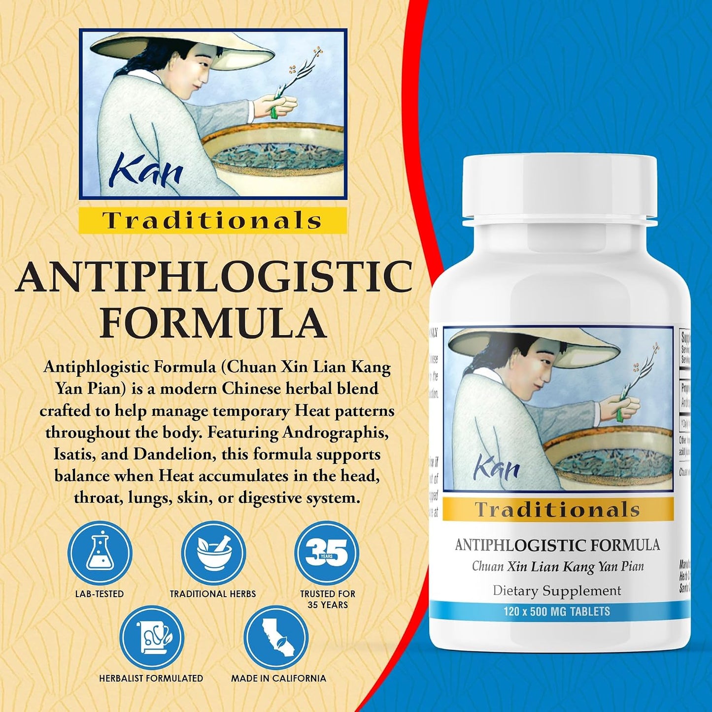 Kan Herbs Company Antiphlogistic Formula Tablets – Traditional Chinese Herbal Blend with Andrographis, Isatis & Dandelion, 120 Tablets - görsel 2