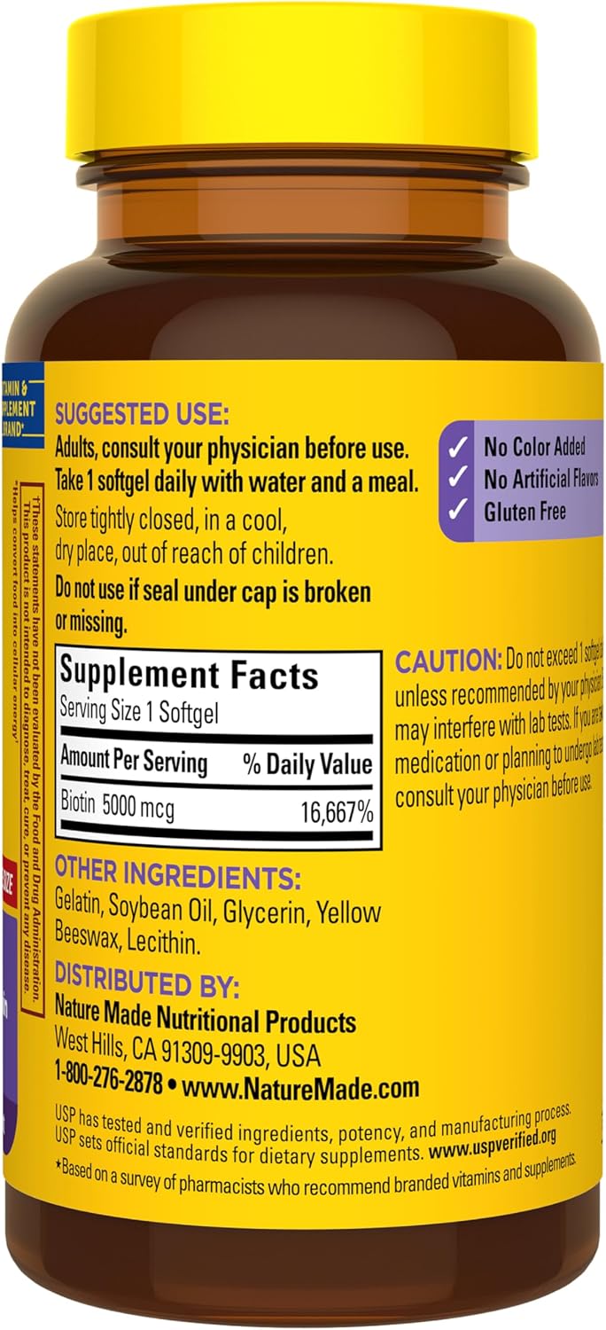 Nature Made Maximum Strength Biotin 5000 mcg Softgels - görsel 9