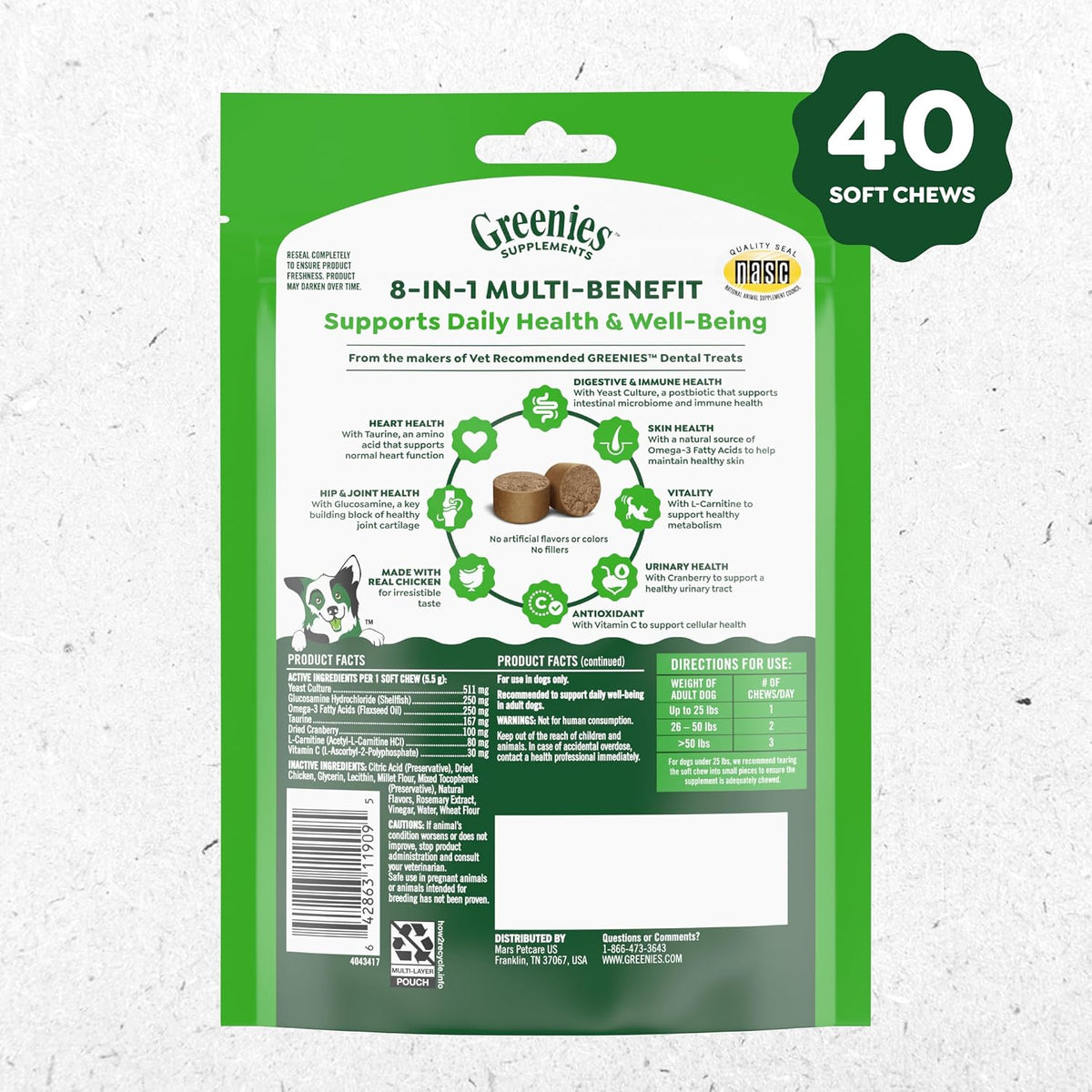 Greenies Supplements 8-in-1 Multi-Benefit Soft Dog Chews, Chicken Flavour, 7.76 oz. Pouch, 40 Count - görsel 2