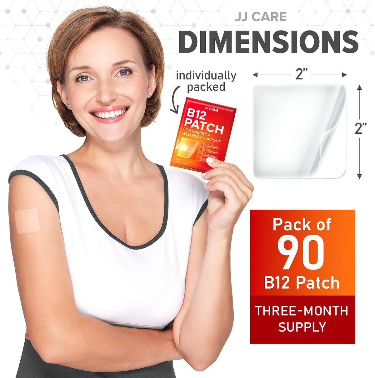 JJ CARE B12 Patches (Pack of 90) - Transdermal Vitamin B12 for Energy Support, 3-Month Supply - görsel 6