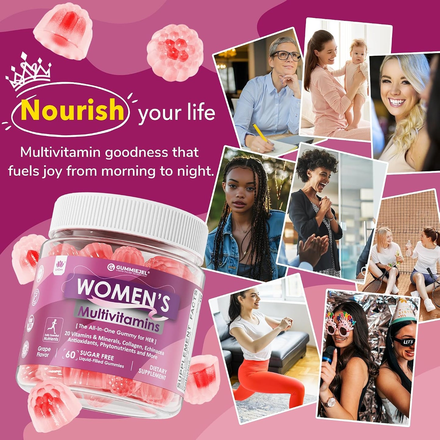 LILICARE Women's Multivitamin Gummies – Methylated Multivitamin with Biotin, Iron, Collagen, Methylfolate, B Complex, Hair, Skin and Nails Support, No Added Sugar, 60 Count - görsel 9