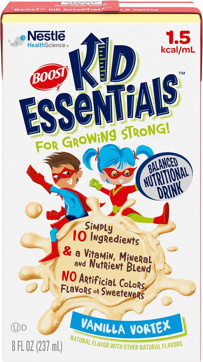 Boost Kid Essentials 1.5 Nutritional Drink, Balanced Nutritional Drink, Ready to Drink Nutrition Beverage, Children's Nutrition Shake, High Calorie Nutrition Drink, Vanilla Vortex, 237 ml (Pack of 12)