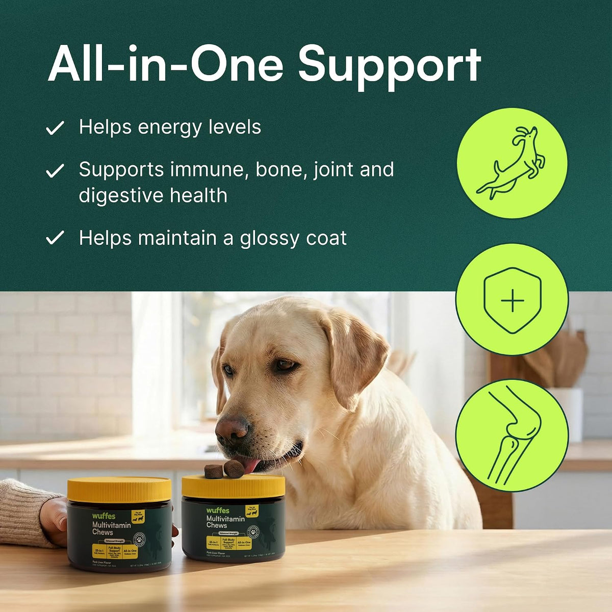 Wuffes 23-in-1 Dog Multivitamin Soft Chews - Skin and Coat, Immune + Gut Health Support with Omega-3, Iron & Zinc for Puppies & Senior Dogs, 60 Count - görsel 6